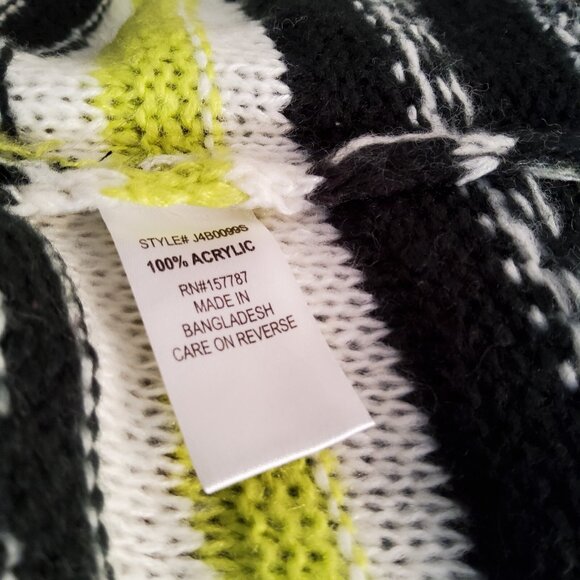 Full Circle Sweater Women Junior's Size XL Crop Fringe Detail Stripe Black Green - Picture 9 of 10